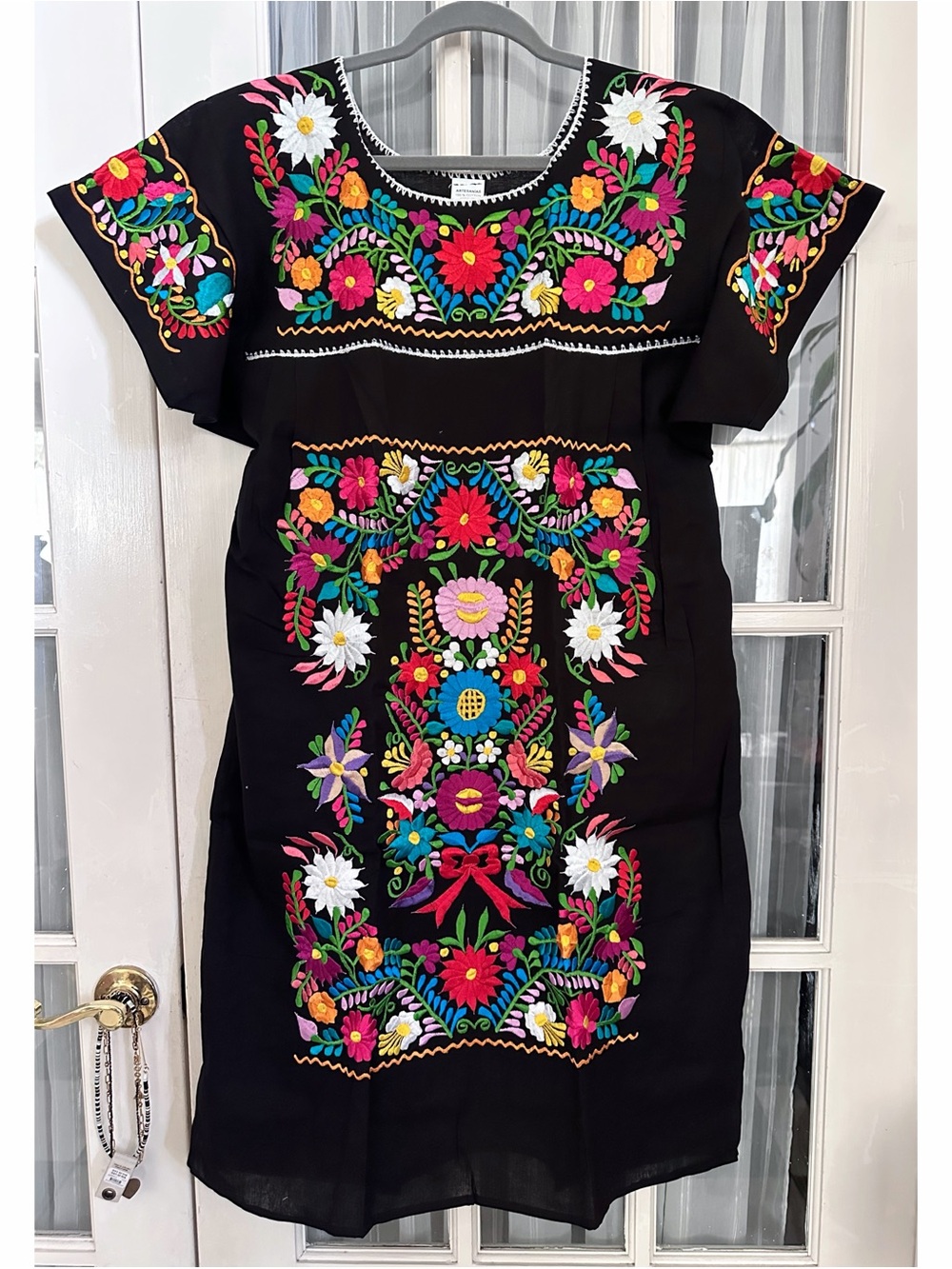Mexican Floral Embroidered Black Dress